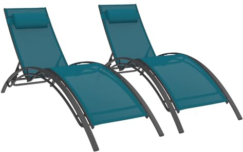 IDMarket - Lot de 2 transats Havane Gris Anthracite Toile Bleu Canard