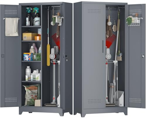 STEELIST Garage Storage Cabinet, Locking Cabinet with Doors and Shelves, 72.8 Tall Storage Cabinets for Basement, Utility Room, Gym, Office, Metal Storage Cabinet Heavy Duty, Grey