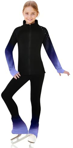 LIUHUO Figure Skating Training Pants Jackets Girls Fleece Shiny Colored Diamond Girl Comfortable Warm Tracksuit Blue