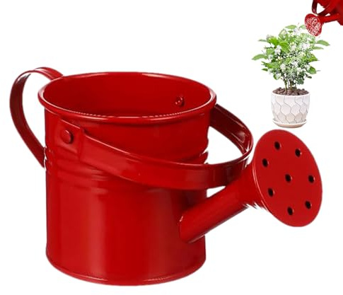 Kids Watering Can - Galvanized Iron Plants Watering Kettle | Candy Color Flower Container Ornament with Handle | Cute Flower Pot Photography Props for Indoor Outdoor Plants (Red)