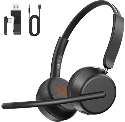 syndesmos Auriculares inalámbricos con micrófono, auriculares Bluetooth, conexión multipunto, diadema ajustable, auriculares para PC, auriculares de oficina para negocios, centro de llamadas, zoom