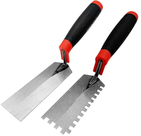 WYXDSDEV 6 Inch Concrete Tile Tools 2pcs Set, Stainless Steel Flat Plus Square-Notched Margin Trowel Cement Finishing Drywall Plastering Kit