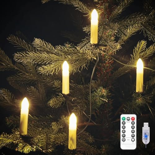 gresonic Julgransljus med klämmor, varma glittrande vita älvljus, 8 lägen, USB-driven timer, dimbar för hemmafest, utomhus julgransdekoration (30 LEDs)