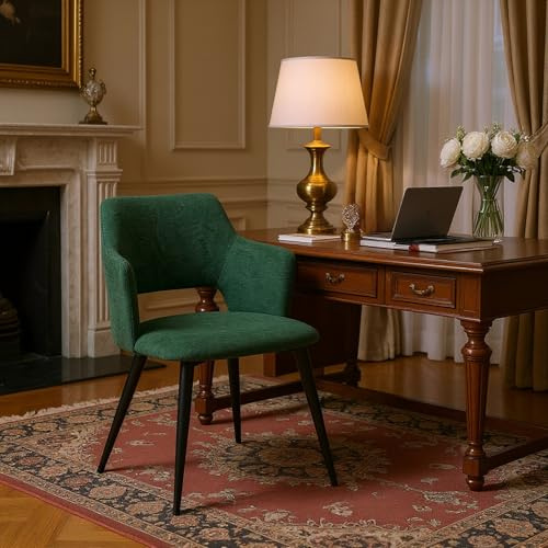 FURNISH 1 Lot de 2 Chaises de Bureau Vertes avec Dossier en Tissu Doux pour Poste de Travail à Domicile Fauteuil rétro scandinave avec Assise rembourrée pour Bureau Salle de Réunion d'entreprise