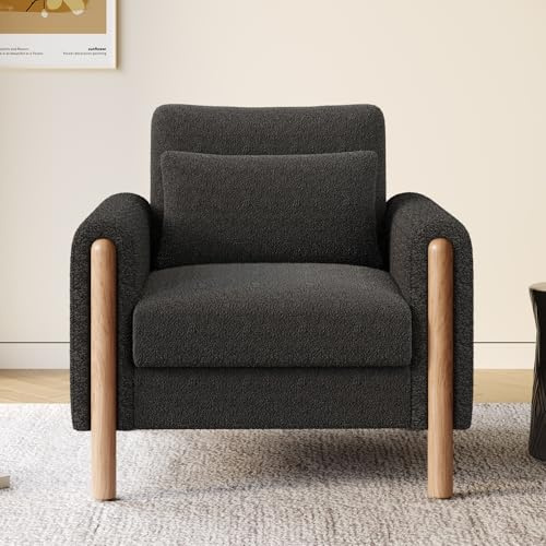 Sweiko Fauteuils contemporains avec Coussins épais, fauteuils individuels Confortables avec Rembourrage Moelleux, fauteuils de Loisirs adaptés au Salon, au Bureau ou à la Chambre à Coucher (Gray)