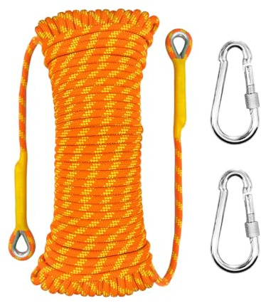 HUYEZybflt Klättringsrep 10mm Statiskt Klättringsrep 20m Med 2 Stålkrokar För Brandräddning Paddling Fallskärmsrep Vandring Bergsklättring Sport Camping CE & UIAA Certifierat Fluorescerande Apelsin