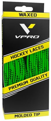 VPRO Waxed Hockey Skate Laces - Premium Quality with Molded Tip, Not Easy to Loosen (Green, 108'')