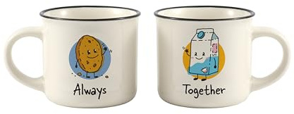 I-TOTAL - Matchy Duo - Juego de 2 tazas de café de cerámica 90 ml, tazas expreso diseño original, idea regalo (Always Together)