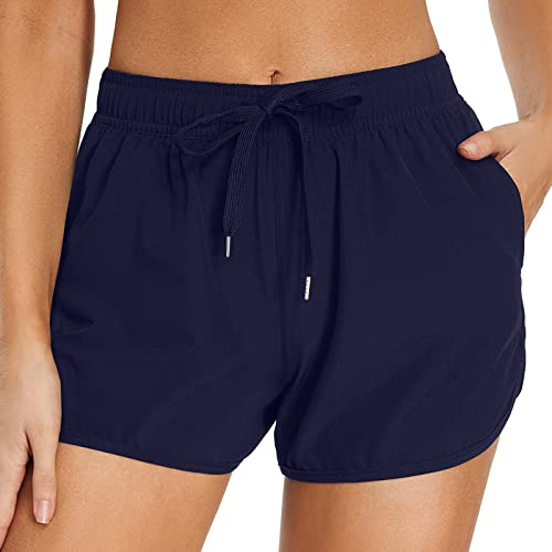Badshorts för damer, hög midja, bikiniunderdelar, badbyxor, strandbyxor med fickor, brädshorts, tankini, strand, konservativa badkläder för kvinnor, sommar, badshorts