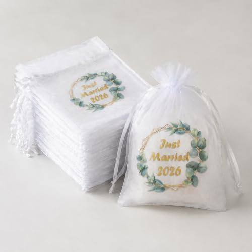 Seutgjie 30pcs Bolsas de Regalo Para Invitados Boda Just Married 2026 | Embalaje de Boda de Organza para Chocolate Galletas Joyas Recuerdos