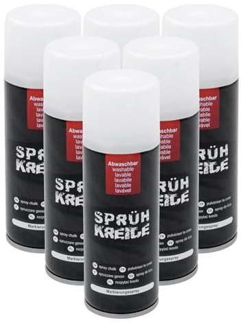 Spetebo Lot de 6 sprays de craie en spray blanches, solubles dans l'eau, 100 ml, pour extérieur, lavable, craie liquide, marquage de sol pour terrain de sport, pelouse, asphalte non permanent