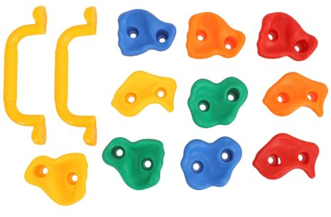 HUSHUI Set di Prese per Arrampicata su Roccia Multicolore con Maniglie per Uso Interno Ed Esterno Materiale PE Premium 10 Pietre e 2 Maniglie