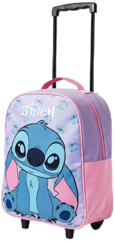 Disney Stitch Kids Cabin Bag Suitcase for Girls- Lightweight with Wheels & Telescopic Handle - Ideal for Short Breaks, Holidays, Sleepovers, School Trips (Stitch)