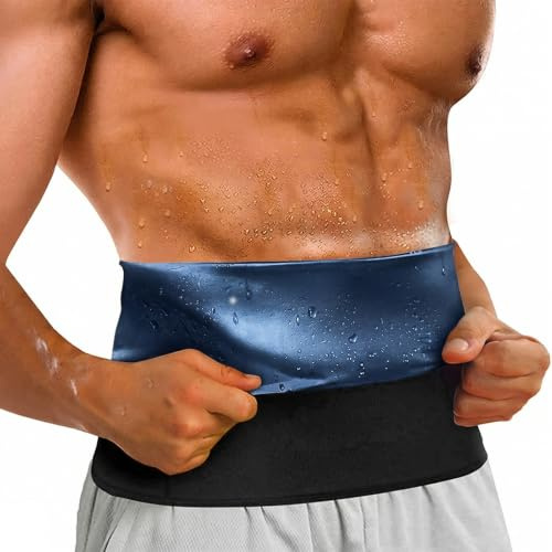 THQAE Magreducerande gördel för män, maggördel för män för svettning och fitness, sport bantningsreducerande bälte, justerbart ländryggstöd, blå, stor storlek 4XL/5XL