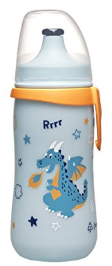 nip – Kinder Trinkflasche Kids Cup | zahnfreundliche Push-Pull Sportflasche mit Clip. Leicht und einfach zu reinigen, BPA-frei, 330 ml, Motiv Drache, blau