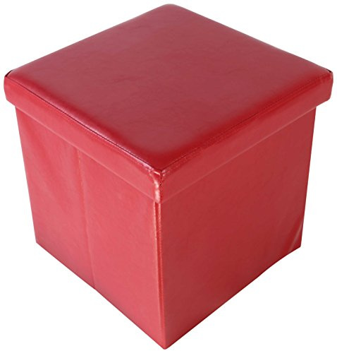 ECHTWERK Sitzwürfel, Storecube, Polsterhocker mit Stauraum, faltbare Aufbewahrungsbox, Fußhocker, klappbar, Funktion als Beistelltisch, abnehmbarer Deckel, Kunstleder, rot, circa 38 x 38 x 38 cm