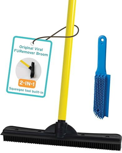FURemover Pet Hair Removal Rubber Broom, 58 Telescopic Handle with Lint Brush