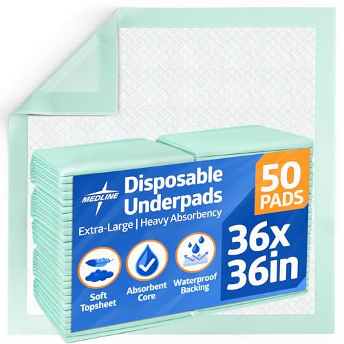 Medline Super Absorbent Underpad, 36 x 36, 50 Count, Extra Large Disposable Incontinence Pads, Protective Bed Pads, Chucks, For Kids, Adults, Elderly, Furniture & Surface Protection Pee Pad