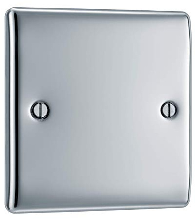 BG Electrical Single Blank Plate, Unused Electrical Connection Cover, Raised and Slim Profile, Round Edges, Nexus Metal, Polished Chrome, NPC94