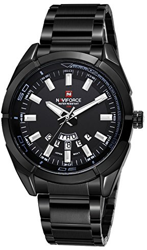 NAVIFORCE - Orologi da polso da uomo, stile militare sportivo, con datario, in acciaio inossidabile, analogici (Nero)