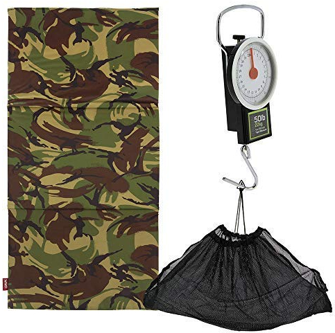 Carp Coarse Fishing Tackle Camo DPM Folding 100 x 50 x 1cm Unhooking Landing Mat with Soft Mesh Weigh Sling and Weighing Scales Set Bundle