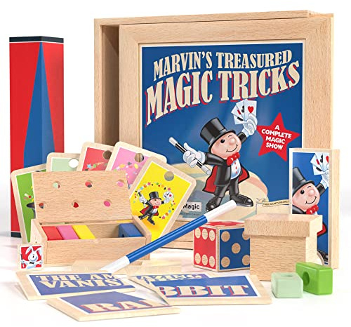 Marvin's Magic - Treasured Tricks Wooden illusion Set For Kids - Includes Escaping Coloured Blocks, Vanishing Rabbit Illusion, Amazing Magic Rising Cards & More