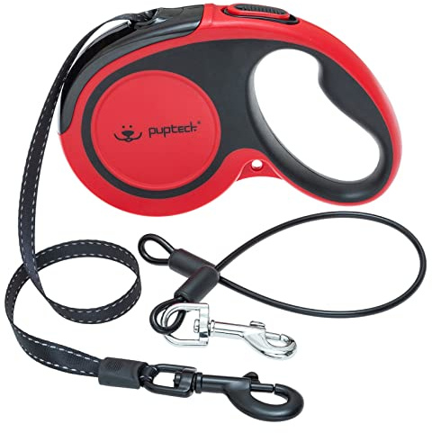 PUPTECK 16 ft Retractable Dog Leash with Chew Proof Cable for up to 110lbs Small Medium Large Dogs, Heavy Duty Dog Leash for Daily Training Walking, Red