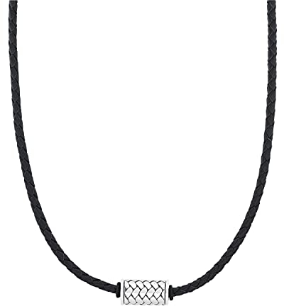 s.Oliver Halskette Edelstahl Leder Jungen Kinder Halsschmuck, 40+3 cm, Schwarz, Kommt in Schmuck Geschenk Box, 2031537