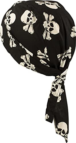 fashionchimp Zandana aus 100% Baumwolle, Bandana-Kopftuch, Bikertuch für Damen und Herren, Muster-Print (Schwarz-Totenkopf)