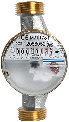Wasserzähler ECO für den Wasserzapfhahn, Wasseruhr 3/4 Zoll, Zapfhahnzähler ideal für Waschmaschinen und Garten, Kaltwasser, geeicht & MID zugelassen