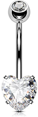 OUFER 14G 12mm Piercing Ombelico Titanio Barra Lungo Cuore CZ Palline Oro Barbell Navel Bar Belly Button Rings Gioiello Donna 1.6mm