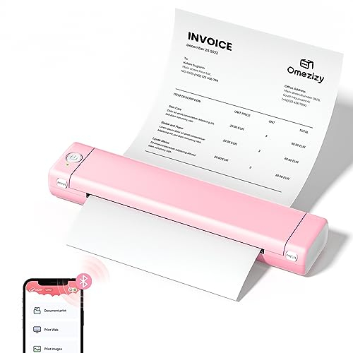 Omezizy Thermodrucker A4, M08F Bluetooth Drucker Handy für Reisen, Kabelloser Stencil Drucker, Inkless Printer Unterstützung A4 Thermopapier,Wiederaufladbar Thermodrucker für den Alltäglichen Druck