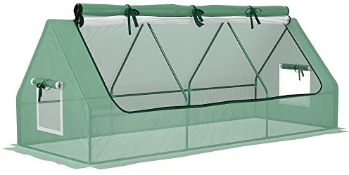 Outsunny 240x90x90cm Small Greenhouse, House-Shaped Portable Grow Tunnel Mini Greenhouse with Mesh Windows for Indoor and Outdoor, Green