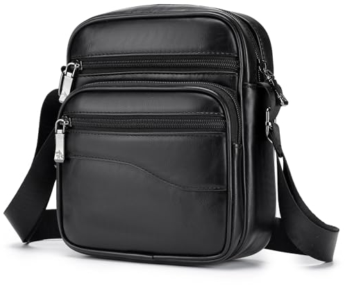 SPAHER Klein Herren Tasche Umhängetaschen Herren Herrentasche PU Leder Messenger Handtasche Herren Tasche Echtes Handgelenktasche Herren Schultertasche Crossbody Bag Geschenk für Männer Schwarz