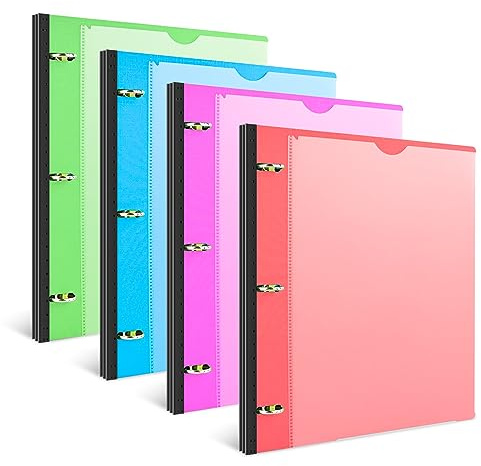INFUN 1 Inch Telescoping 3 Ring Binder - 4PCS, Flexible Round Binder with Customizable Front Cover and Clear Catalog Pocket, 1Inch Rings, 225 Sheet Capacity