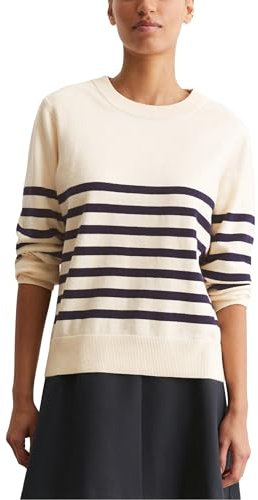 Marc O'Polo Denim Damen Pullover mit Rundhalsausschnitt gestreift, Weiß (Offwhite Multi 01), XS