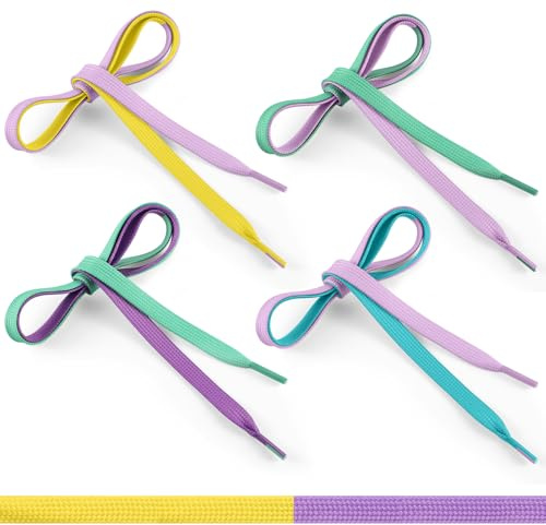 Solsew 4 Pair Dual Colored Tying Aid Learning Shoelaces Learn to Tie Shoelaces for Early Learning Teaching Educational(Purple Series)