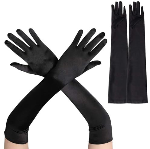 Schwarze Handschuhe, Elegant Handschuhe, Abendhandschuhe, Gothic Handschuh, Fingerlose Handschuhe für Women Mädchen Karneval Fasching Fest Party Kostüm