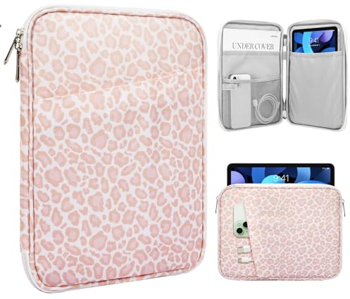 TiMOVO 9-11 Tablet Sleeve Bag with Pocket, Pink Leopard | Fits iPad 11 A16 2025, iPad 10.9/10.2, Air 11 5th/4th Gen, Galaxy Tab A9+/A11 Plus 11
