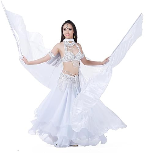 MUNAFIE Ailes colorées d'Isis Wings Costume de danse du ventre adulte femme Costume d'Halloween pour femme Ailes de danse du ventre pour carnaval, cosplay 11#Blanc satiné
