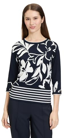 Betty Barclay Damen Feinstrickpullover mit Blumenprint 38, Dunkelblau/Weiß