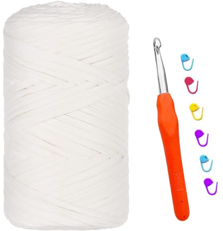 Trapillo para Crochet, 400g/120m Hilo para Tejer a Crochet, Trapillo para Tejer Bolsos, Para Bricolaje y Punto, Bolsos, Manualidades, Decoración del Hogar, Bolsos de Mano (Blanco)