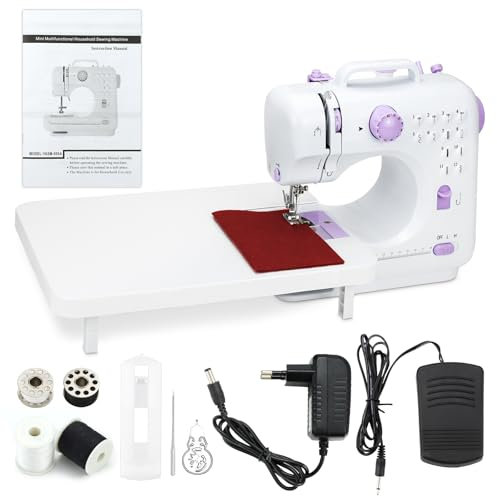 Aischens Elektrische Handnähmaschine für Anfänger DIY Werkzeug Geschenk, 12 automatische Nähmuster Geschwindigkeit einstellbar, 2 Lademethode mit Regal Fußpedal und Grundausstattung (ohne Batterie)