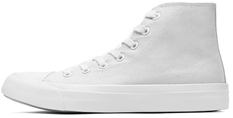 Dammode träningsskor hög topp kanvasskor för kvinnor män klassiska snörning Plimsoll pumps sneakers vardagliga tennis promenadskor, Helt vit, 39.5 EU