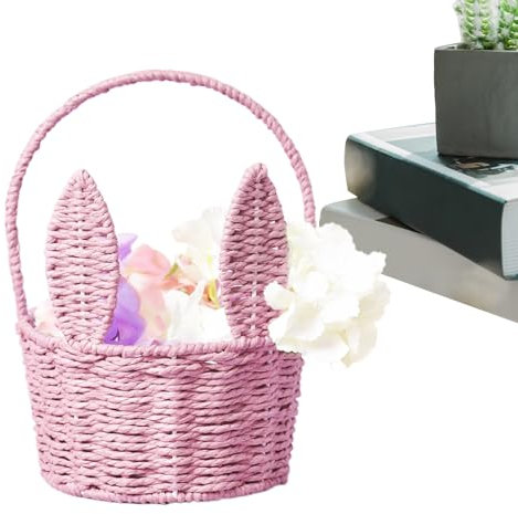 Uhngw Panier de Pâques tissé avec poignée | Paniers à œufs de Pâques faits à la main | Décoration classique compacte faite à la main pour salon, chambre à coucher, terrasse, fête de bonbons, maison