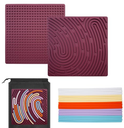 OMJMYY Sensory Activity Board Push Peel Sensory Board Double Side Silicone Calm Down Fidget Toys with Portable Bag & 20 Strings for Kids 3+ & Adults Stress and Anxiety Relief ADHD Autism(Red)