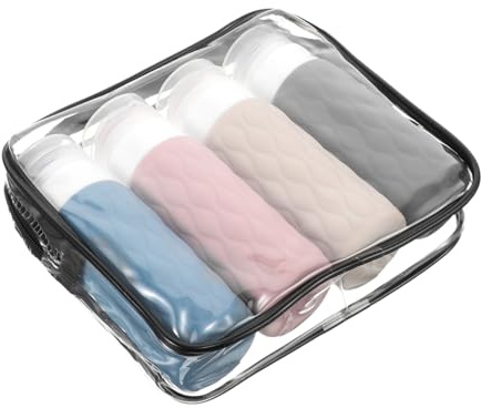 Veemoon 4 pièces Set de Flacons Voyage Silicone Alimentaire Souple Bouteilles Rechargeables Étanches pour Lotion Shampoing Après Shampoing Trousse Hygiène Portable avec Étui