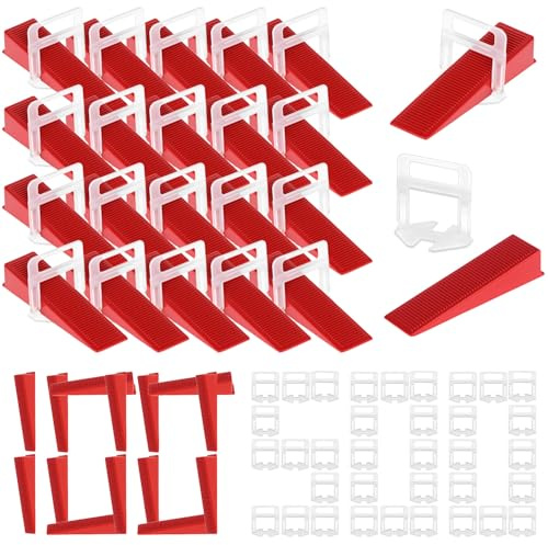 QWORK® 600 piezas sistema de nivelación de azulejos, 500 piezas lengüetas para nivelar azulejos y 100 piezas cuñas reutilizables,para juntas de 2mm de ancho