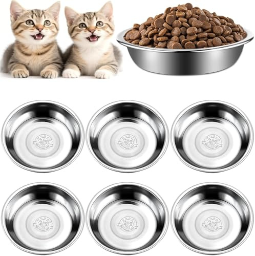 6 Stück Katzennapf Edelstahl, 14 cm, Futternapf für Katze, rutschfest, Leicht zu Reinigen, Fressnapf für Katzen und Kleine Hunde, Edelstahl 304 Material