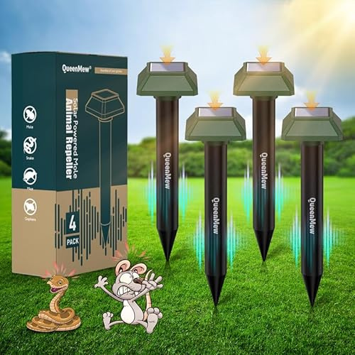 Dissuasori per Talpe Ultrasuoni 4 Pezzi, Scaccia Talpe Solare per il Giardino in Cortile, 700 M² Impermeabile Esterni Repellente per Gatti, Anti Ratto Coniglio Scoiattolo Procione Serpente